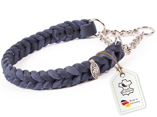 CopcoPet Fettleder Halsband 50–55cm x 25mm Marineblau – Geflochten mit Zugstopp-Kette – Robust & weich – Verchromte Kette – Lederhalsband für große Hunde, Training & Alltag CopcoPet Fettleder Halsband 50–55cm x 25mm Marineblau – Geflochten mit Zugstopp-Kette – Robust & weich – Verchromte Kette – Lederhalsband für große Hunde, Training & Alltag von CopcoPet