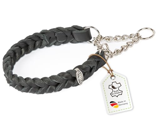 CopcoPet Fettleder Halsband 50–55cm x 25mm Schwarz – Geflochten mit Zugstopp-Kette – Robust & weich – Verchromte Kette – Lederhalsband für große Hunde, Training & Alltag CopcoPet Fettleder Halsband 50–55cm x 25mm Schwarz – Geflochten mit Zugstopp-Kette – Robust & weich – Verchromte Kette – Lederhalsband für große Hunde, Training & Alltag von CopcoPet
