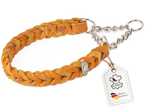 CopcoPet Fettleder Halsband 55–60cm x 25mm Cognac – Geflochten mit Zugstopp-Kette – Robust & weich – Verchromte Kette – Lederhalsband für große Hunde, Training & Alltag CopcoPet Fettleder Halsband 55–60cm x 25mm Cognac – Geflochten mit Zugstopp-Kette – Robust & weich – Verchromte Kette – Lederhalsband für große Hunde, Training & Alltag von CopcoPet