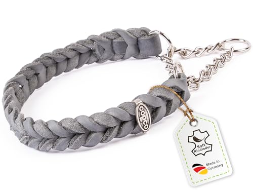 CopcoPet Fettleder Halsband 60–65cm x 25mm Grau – Geflochten mit Zugstopp-Kette – Robust & weich – Verchromte Kette – Lederhalsband für große Hunde, Training & Alltag CopcoPet Fettleder Halsband 60–65cm x 25mm Grau – Geflochten mit Zugstopp-Kette – Robust & weich – Verchromte Kette – Lederhalsband für große Hunde, Training & Alltag von CopcoPet