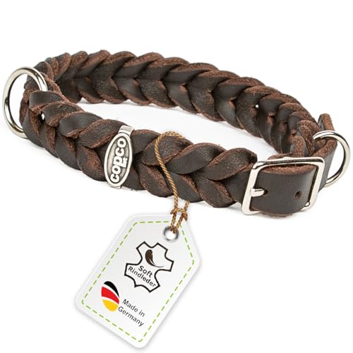 Fettleder-Halsband geflochten mit Dornschließe, geflochtenes Hundehalsband, Handarbeit aus Deutschland, hochwertiges Rindsleder (40-44 cm 25 mm verchromt, Braun) von CopcoPet