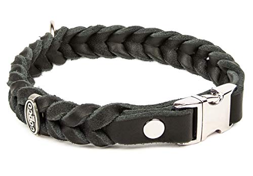 CopcoPet - Fettleder Halsband geflochten mit einem klick-Verschluß aus Metall, in Schwarz 50 cm x 25 mm von CopcoPet