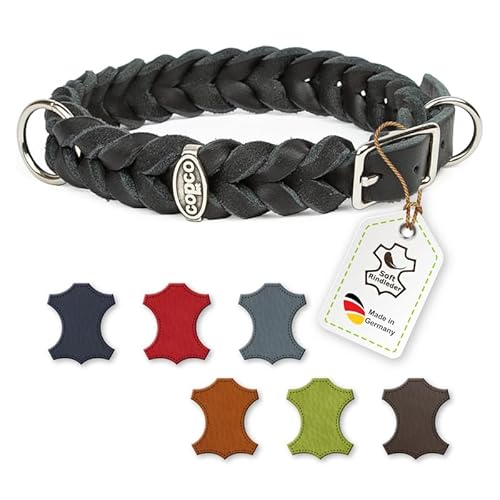 CopcoPet - Fettleder Halsband geflochten mit einem klick-Verschluß aus Metall, in Schwarz 50 cm x 25 mm von CopcoPet