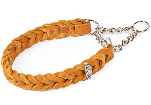 CopcoPet - Fettleder Halsband geflochten mit Zugstop Kette, Cognac 40-45 cm x 20 mm von CopcoPet