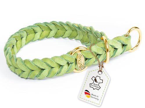 CopcoPet Fettleder Hundehalsband Würger geflochten mit Messing Zugstopp-Ring, Handarbeit aus Deutschland, Grün 35-40 cm x 15 mm Hunde Halsband von CopcoPet