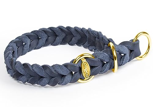 CopcoPet - Fettleder Hundehalsband Würger geflochten mit Messing Zugstopp-Ring, Marineblau 45-50 cm x 25 mm Hunde Halsband von CopcoPet