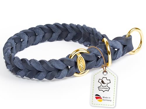 CopcoPet - Fettleder Hundehalsband Würger geflochten mit Messing Zugstopp-Ring, Marineblau 45-50 cm x 25 mm Hunde Halsband von CopcoPet