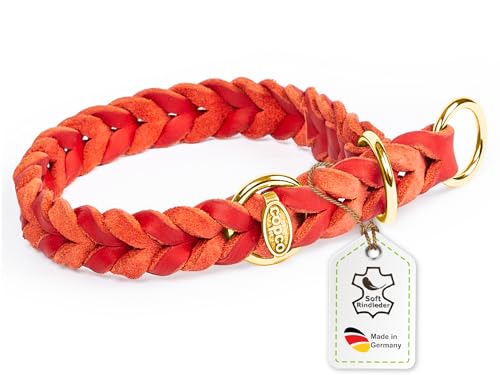 CopcoPet - Fettleder Hundehalsband Würger geflochten mit Messing Zugstopp-Ring, Rot 35-40 cm x 15 mm Hunde Halsband von CopcoPet