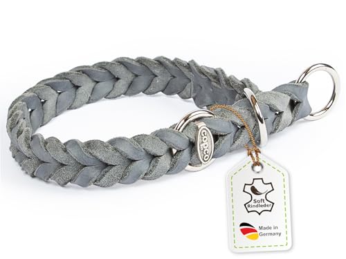 CopcoPet - Fettleder Hundehalsband Würger geflochten mit verchromten Zugstopp-Ring, Grau 45-50 cm x 20 mm Hunde Halsband von CopcoPet