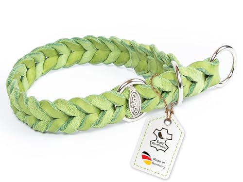 CopcoPet - Fettleder Hundehalsband Würger geflochten mit verchromten Zugstopp-Ring, Grün 40-45 cm x 25 mm Hunde Halsband von CopcoPet