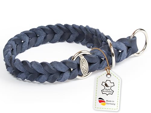 CopcoPet - Fettleder Hundehalsband Würger geflochten mit verchromten Zugstopp-Ring, Marineblau 35-40 cm x 15 mm Hunde Halsband von CopcoPet