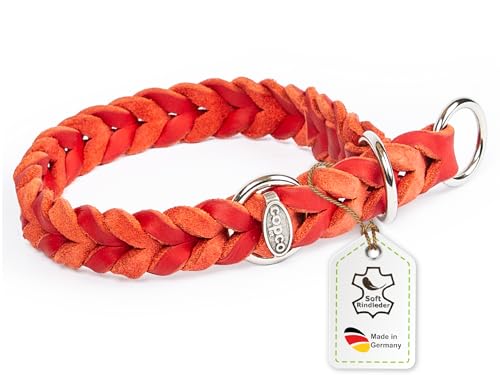 CopcoPet Fettleder Hundehalsband Würger geflochten mit verchromten Zugstopp-Ring, Handarbeit aus Deutschland, Rot 40-45 cm x 15 mm Hunde Halsband von CopcoPet