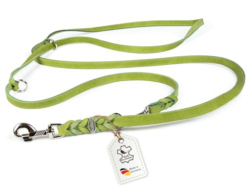 CopcoPet – Fettlederleine für Hunde – 3-Fach verstellbare Hundeleine aus weichem Leder mit Karabinern & Beschlägen aus Chrom – geflochtene Führleine 100% Handmade in Germany (5,0m x 12mm | Grün) von CopcoPet