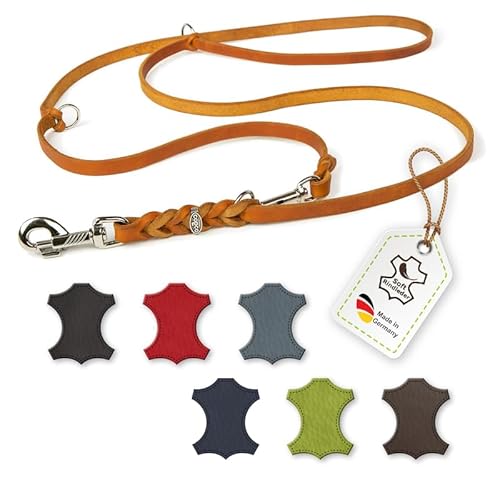 CopcoPet – Fettlederleine für Hunde – 3-Fach verstellbare Hundeleine aus weichem Leder mit Karabinern & Beschlägen aus Chrom – geflochtene Führleine 100% Handmade in Germany (3,0m x 20mm | Cognac) von CopcoPet