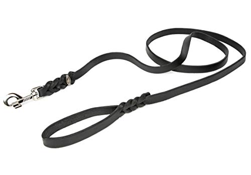 CopcoPet - Fettlederleine 1,35 m x 15 mm, Schwarz, Hunde-Leine aus Leder mit verchromtem Karabiner + Ring, geflochtene Hunde-Führleine Leder von CopcoPet