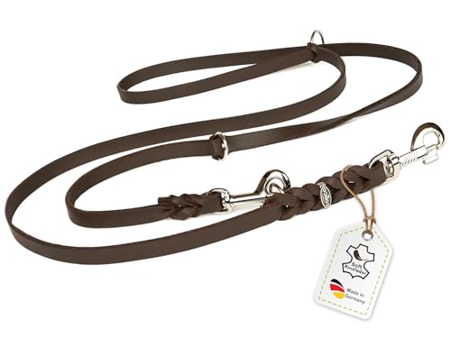 CopcoPet Fettlederleine für Hunde 3-Fach verstellbar Hundeleine aus weichem Leder mit Karabinern & Beschlägen aus Chrom geflochtene Führleine 100% Handmade in Germany 2,40 m x 12 mm Braun von CopcoPet