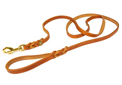 CopcoPet - Fettlederleine mit Messing Karabiner, Cognac, 1,5 m x 10 mm von CopcoPet