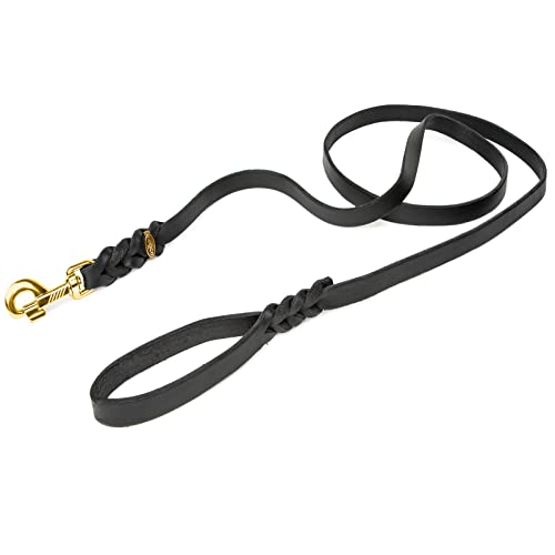 CopcoPet - Fettlederleine mit Messing Karabiner + Ring, Schwarz 1,35 m x 8 mm Hunde-Leine aus Leder von CopcoPet