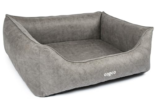 CopcoPet – Hundebett Hugo in Velourlederoptik M 80x60cm Grau – Hundekissen Schaumstoff mit abnehmbarem & waschbarem Bezug – Bequemer Hundekorb mit erhöhten Rändern & Rutschfester Unterseite von CopcoPet