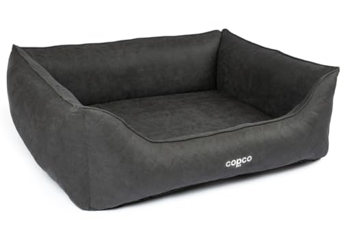 CopcoPet – Hundebett Hugo in Velourlederoptik XL 110x90cm Schwarz – Hundekissen Schaumstoff mit abnehmbarem & waschbarem Bezug – Bequemer Hundekorb mit erhöhten Rändern & Rutschfester Unterseite von CopcoPet