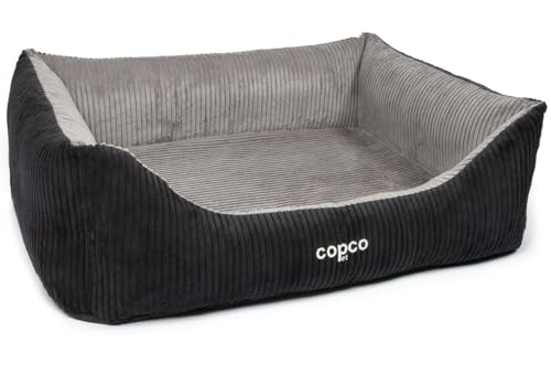 CopcoPet – Hundebett Kyra in Cord Stoff XXL 125x100cm Schwarz/Grau – Hundekissen Schaumstoff mit abnehmbarem & waschbarem Bezug – Bequemer Hundekorb mit erhöhten Rändern & Rutschfester Unterseite von CopcoPet