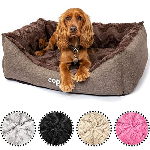 CopcoPet - Hundebett Pia Hundekörbchen Hundesofa, waschbarer Bezug mit Plüsch, Liegefläche mit orthopädischem Visco-Schaumstoff Gr. 60 x 50 cm, Beige von CopcoPet