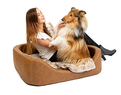 CopcoPet Hundebett Stella Kunstleder 100 x 80 x 10 cm Orthopädisch, Antik Hell Braun von CopcoPet