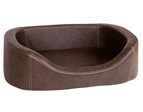 CopcoPet Hundebett Stella Orthopädisch XXL 120 x 90 x 10 cm Antik Braun – Kunstleder, rutschfest & pflegeleicht – Für große Hunde, perfekt als Liegeplatz im Wohnzimmer oder Schlafbereich von CopcoPet