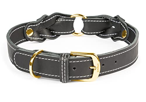 CopcoPet Hundehalsband Heidi aus Leder Schwarz mit Ziernaht Beschläge Messing 20 mm Breite 25-30 cm Halsumfang von CopcoPet