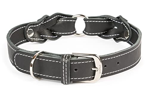 CopcoPet Hundehalsband Heidi aus Leder Schwarz mit Ziernaht Beschläge Verchromt 20 mm Breite 25-30 cm Halsumfang von CopcoPet