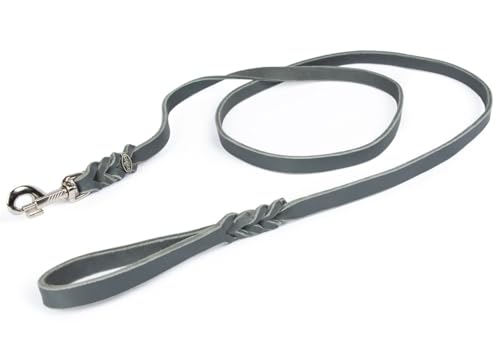 CopcoPet - Hundeleine Grau 1,35 m x 12 mm aus hochwertigem Rindsleder - Weiche Fettlederleine mit Chrom Karabiner - Geflochtene Führleine für Hunde - Hunde Zubehör 100% Handmade in Germany von CopcoPet