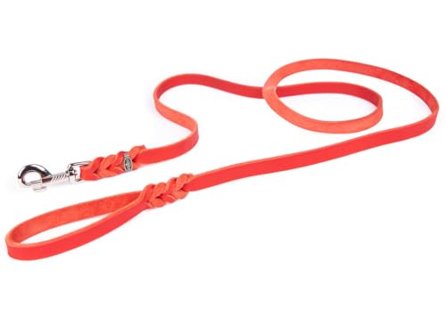 CopcoPet - Hundeleine Rot 1,35 m x 8 mm aus hochwertigem Rindsleder - Weiche Fettlederleine mit Chrom Karabiner - Geflochtene Führleine für Hunde - Hunde Zubehör 100% Handmade in Germany von CopcoPet