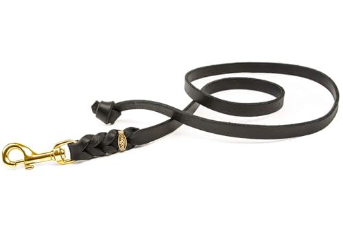 CopcoPet Hundeleine geflochten ohne Handschlaufe, Führleine ist aus robustem Fettleder mit Karabiner aus Messing, perfekt für große, mittlere und kleine Hunde, 1 m x 15 mm in Schwarz von CopcoPet