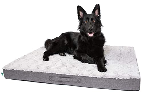 CopcoPet - Hundematte Lucky Hundematratze orthopädisch, rutschfest und waschbar, Hundebett kuschelig aus flauschigem Plüsch Fellimitat-Stoff Hundekissen Schlafplatz 100 x 80 x 10 cm Grau von CopcoPet