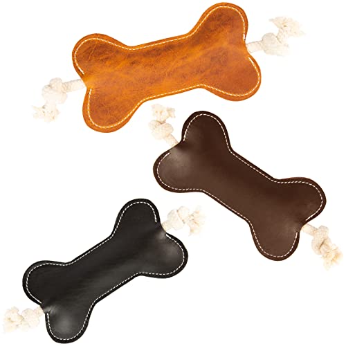 CopcoPet - Hundespielzeug Wurfspielzeug Hundeknochen aus Leder mit Baumwollseil (Cognac) von CopcoPet