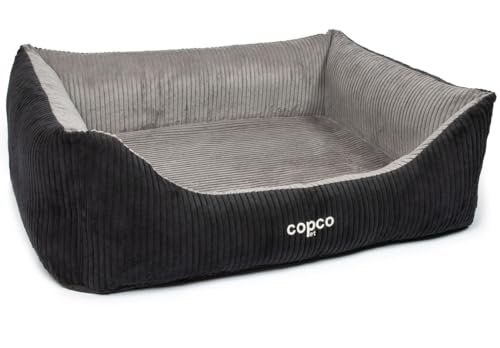 CopcoPet - Orthopädisches Hundebett Kyra in Cord Stoff XXL 125x100cm Schwarz/Grau - Hundekissen Viskose Abnehmbarer & waschbarer Bezug - Hundekorb mit hohen Rändern & Rutschfester Unterseite von CopcoPet