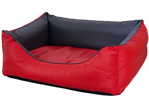 CopcoPet Rocco Hundebett Hundesofa Wendebett Kunstleder XXL 125x100cm Rot Grau von CopcoPet