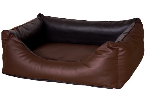 CopcoPet Hundebett Rocco Orthopädisch Schwarz/Braun 80 x 60 cm – Wendebett aus pflegeleichtem Kunstleder – Waschbar, bequem & gelenkschonend – Mit erhöhtem Rand – Für kleine Hunde, formstabil von CopcoPet