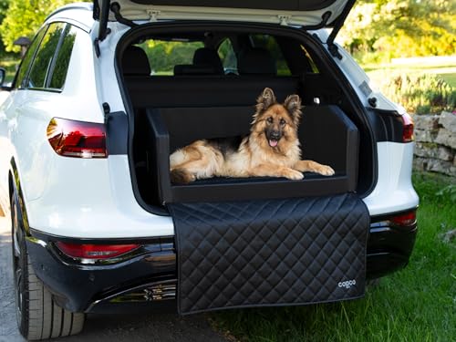 CopcoPet - Travel Bed Hundebett für Kofferraum 90x70x38cm Kunstleder - Kofferraumschutz Hund wasserabweisend & Kratzfest - Hundebett Auto Anschnallsystem & Schutzdecke - Reisebett Hund Schwarz von CopcoPet