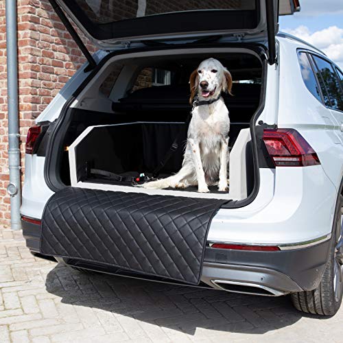 CopcoPet - Travel Bed Hundebett für Kofferraum 100x90x38cm Kunstleder - Kofferraumschutz Hund wasserabweisend & Kratzfest - Hundebett Auto rutschfest mit Schutzdecke - Reisebett Hund Schwarz/Weiß von CopcoPet