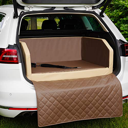 CopcoPet - Travel Bed Hundebett für Kofferraum 110x90x38cm Kunstleder - Kofferraumschutz Hund wasserabweisend & Kratzfest - Hundebett Auto rutschfest mit Schutzdecke - Reisebett Hund Mocca von CopcoPet