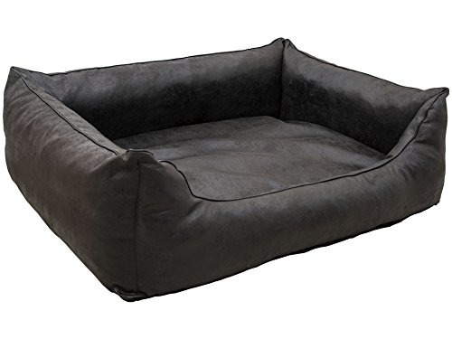 CopcoPet - orthopädisches Hundebett Emma in Wildlederoptik - Hundekörbchen mit abnehmbarem, waschbarem Bezug - Hundekissen mit erhöhten Rändern für kleine bis große Hunde (110 x 90 cm | Antik Schwarz) von CopcoPet