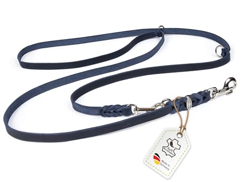 CopcoPet – Fettlederleine für Hunde – 3-Fach verstellbare Hundeleine aus weichem Leder mit Karabinern & Beschlägen aus Chrom – geflochtene Führleine 100% Handmade in Germany (2,40m x 15mm | Blau) von CopcoPet