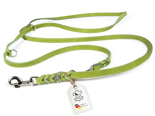 CopcoPet Fettlederleine für Hunde 3-Fach verstellbar Hundeleine aus weichem Leder mit Karabinern & Beschlägen aus Chrom geflochtene Führleine 100% Handmade in Germany 5,0 m x 15 mm Grün von CopcoPet