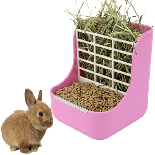 2-in-1-Futterstation für Meerschweinchen, Kaninchen, Heu-Futterspender für Meerschweinchen, Kaninchen, Chinchilla, Futterschalen für Gras und Futter (Rosa) von Copfeu