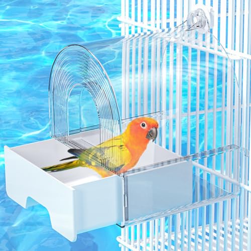 Copfeu Großer Vogeltränkenkäfig, Reinigung von Haustierbedarf, Nymphensittiche, transparente Badewanne mit unterer Schublade für kleine Vögel, Papageien, geräumige Sittiche, tragbare Dusche für die von Copfeu