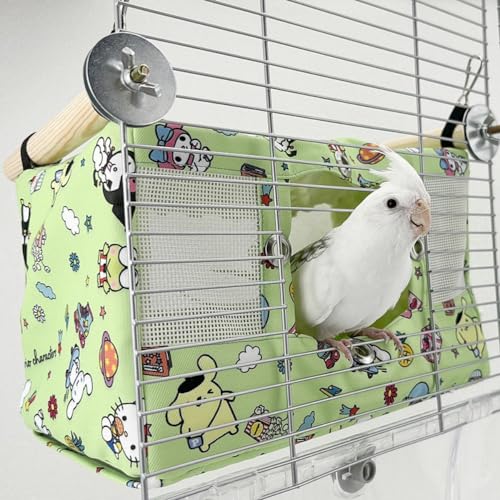 Copfeu Großes Vogelnest für Frühling und Sommer, atmungsaktiv, Vogelbett für Käfig, Papageiennest, Kuschelhütte für vier Jahreszeiten, einfach zu installieren für Quäker-Lovebirds (groß, grün) von Copfeu