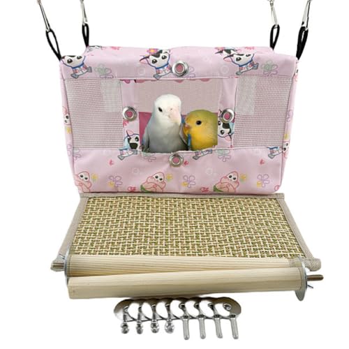 Copfeu Großes Vogelnest für Frühling und Sommer, atmungsaktiv, Vogelbett für Käfig, Papageiennest, Kuschelhütte für vier Jahreszeiten, einfach zu installieren für Quäker-Lovebirds (groß, Rosa) von Copfeu