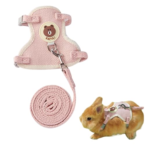 Copfeu Kaninchengeschirr und Leine, verstellbar, Hasengeschirr, Leine, Frettchen, Meerschweinchen-Geschirr, Frettchen, Leine für kleine Haustiere, Spaziergänge im Freien (klein, Rosa) von Copfeu