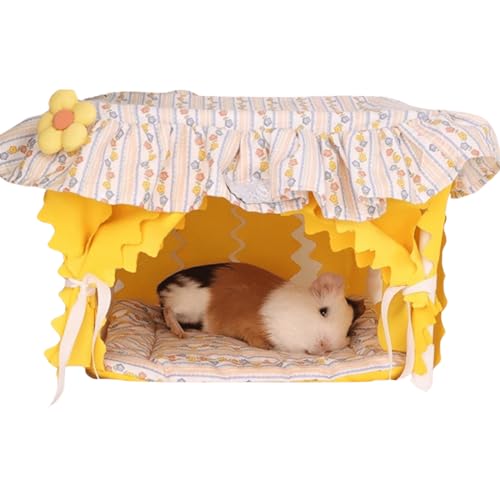 Copfeu Meerschweinchenbett, Kleintierbett, Meerschweinchen-Versteck Schlafbett für Chinchilla, Hamster, Ratte, Meerschweinchen, Zelt mit Kissen für alle Jahreszeiten (Gelb) von Copfeu